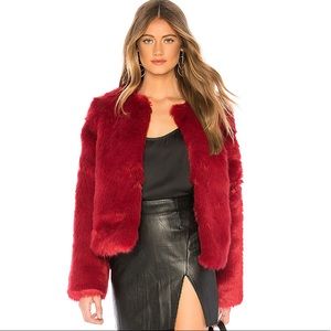 NWT lovers & friends NYC Faux Fur Jacket Cabernet